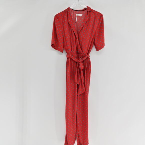 URBAN OUTFITTERS Womens Red Floral Jumpsuit Size XS Romper Belt Boho Chic Retro - Picture 2 of 14